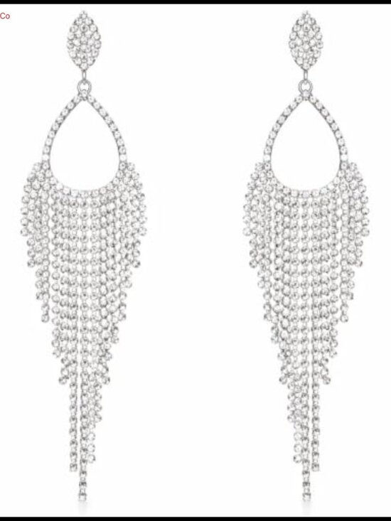 Jewelry - Silver Chandelier Rhinestone Tassel Drop Earrings 2 Pairs for Women